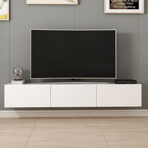 CONCEPT USINE - Meuble TV suspendu avec placards blanc 180cm PARY - large