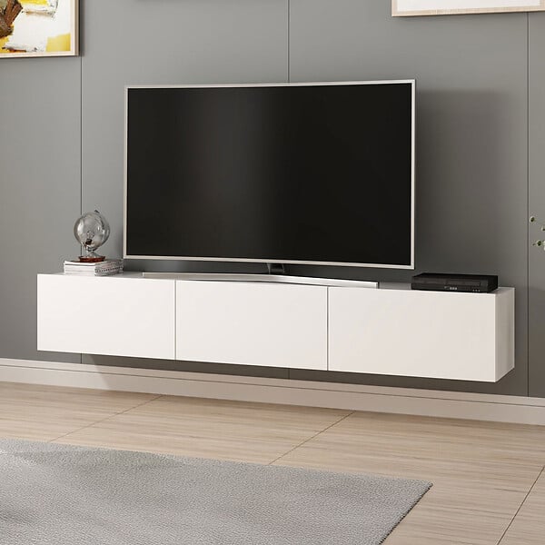 CONCEPT USINE - Meuble TV suspendu avec placards blanc 180cm PARY - large