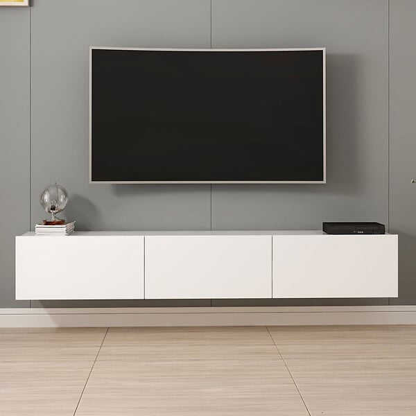 CONCEPT USINE - Meuble TV suspendu avec placards blanc 180cm PARY - large