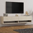 CONCEPT USINE - Meuble TV suspendu avec placards et étagères aspect travertin 140cm SARTY - vignette