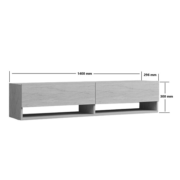 CONCEPT USINE - Meuble TV suspendu avec placards et étagères aspect travertin 140cm SARTY - large
