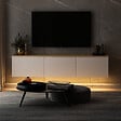 CONCEPT USINE - Meuble TV LED suspendu avec placards blanc et plateau bois 160cm LUMI - vignette