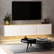 CONCEPT USINE - Meuble TV LED suspendu avec placards blanc et plateau bois 160cm LUMI - vignette