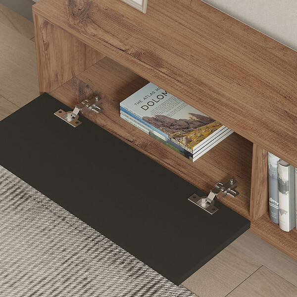 CONCEPT USINE - Meuble TV asymétrique gris anthracite avec placard aspect bois 120cm OVA - large