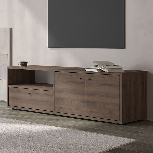 CONCEPT USINE - Meuble TV avec placards et niche aspect bois de noyer 136cm OAKI - large