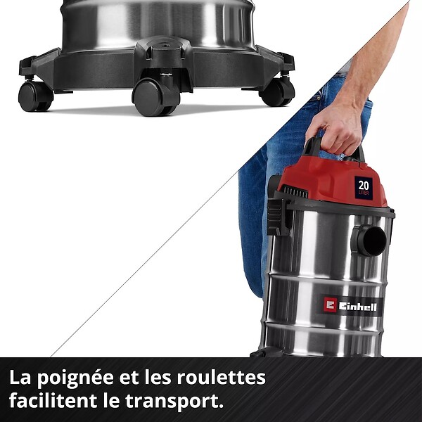 EINHELL - Aspirateur eau et poussières inox – TC-VC 2045 S – 900 W – Cuve 20 L – Fonction soufflage - large
