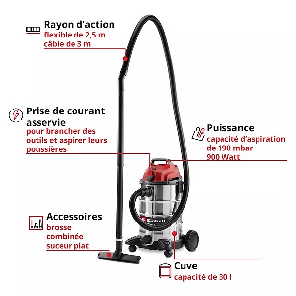 EINHELL - Aspirateur eau et poussières avec prise asservie – TC-VC 3055 SA - large