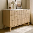 CONCEPT USINE - Buffet 6 tiroirs aspect bois rainuré et marbre 120cm BROX - vignette