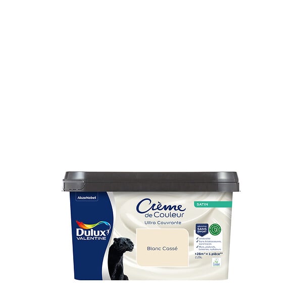 DULUX VALENTINE - Peinture Crème de Couleur Biosourcé - Blanc Cassé - Satin - 2,25 L - large