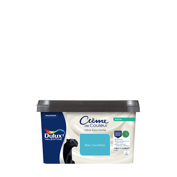DULUX VALENTINE - Peinture Crème de Couleur Biosourcé - Bleu Caraïbes - Satin - 2,25 L - large