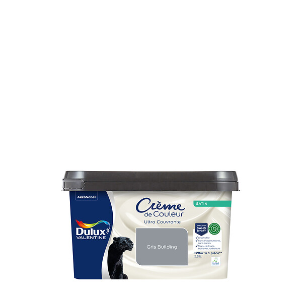 DULUX VALENTINE - Peinture Crème de Couleur Biosourcé - Gris Building - Satin - 2,25 L - large