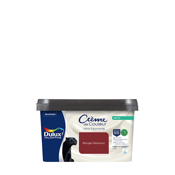 DULUX VALENTINE - Peinture Crème de Couleur Biosourcé - Rouge Glamour - Satin - 2,25 L - large