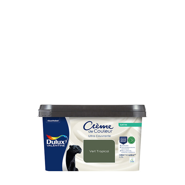 DULUX VALENTINE - Peinture Crème de Couleur Biosourcé - Vert Tropical - Satin - 2,25 L - large