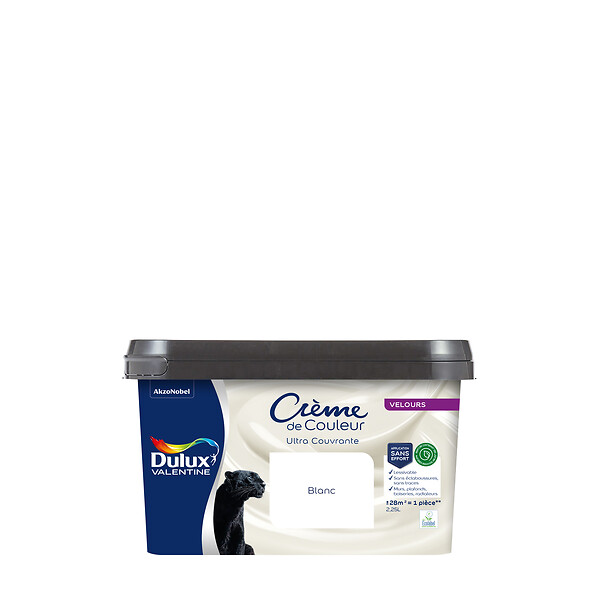 DULUX VALENTINE - Peinture Crème de Couleur Biosourcé - Blanc - Velours - 2,25 L - large