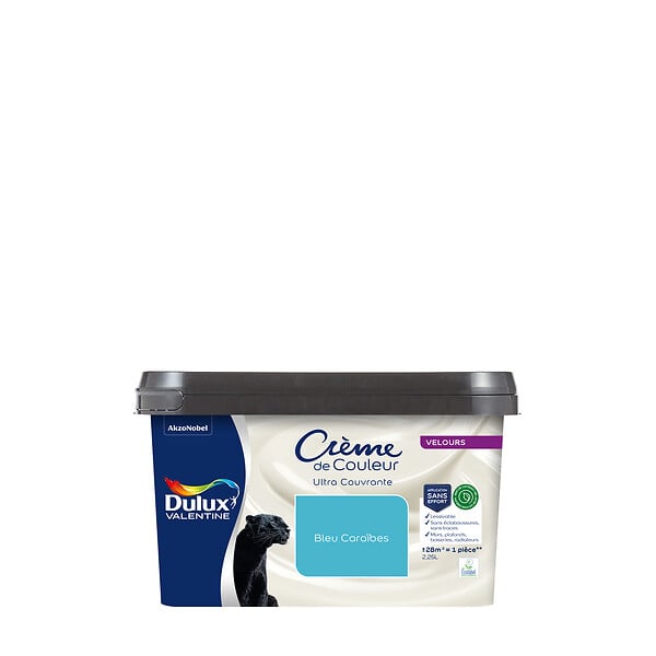 DULUX VALENTINE - Peinture biosourcée Crème de Couleur Bleu Caraïbes 2,25 L - large
