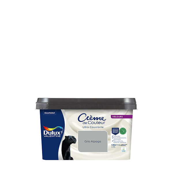 DULUX VALENTINE - Peinture Crème de Couleur Biosourcé - Gris Alpaga - Velours - 2,25 L - large
