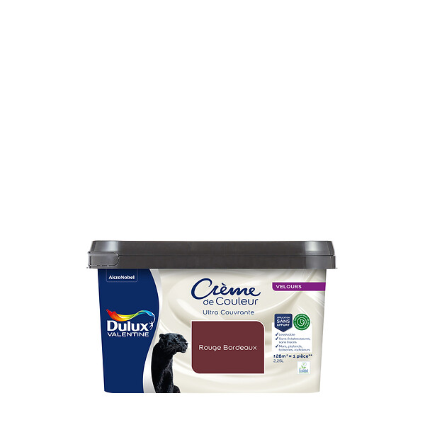 DULUX VALENTINE - Peinture Crème de Couleur Biosourcé - Rouge Bordeaux - Velours - 2,25L - large