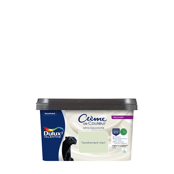 DULUX VALENTINE - Peinture Crème de Couleur Biosourcé - Tendrement Vert - Velours -2,25L - large