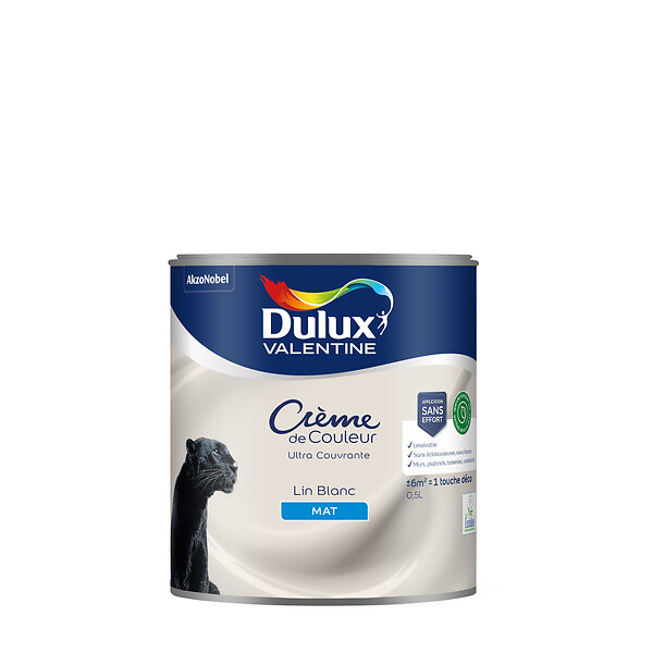 DULUX VALENTINE - Peinture Crème de Couleur Biosourcé - Lin Blanc - Mat - 0,5 L - large