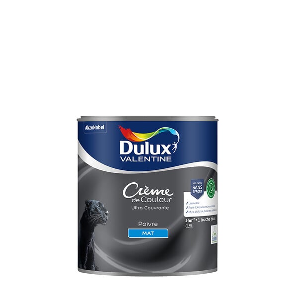 DULUX VALENTINE - Peinture murale biosourcée Crème de Couleur - Poivre - 0,5L - large