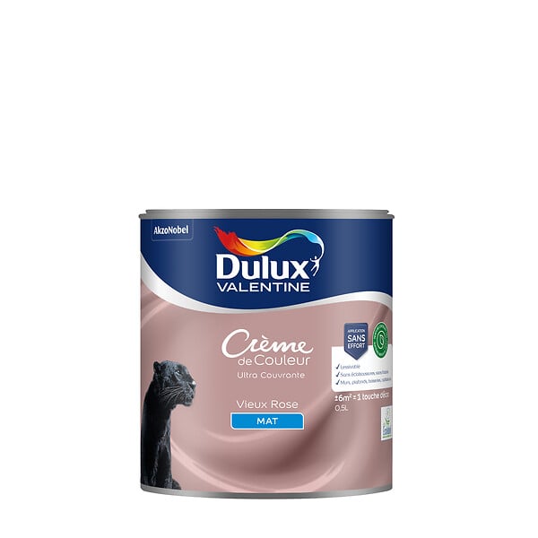 DULUX VALENTINE - Peinture Crème de Couleur Biosourcé - Vieux Rose - Mat - 0,5 L - large