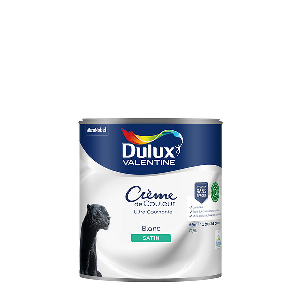 DULUX VALENTINE - Peinture Crème de Couleur Biosourcé - Blanc - Satin - 0,5 L - large