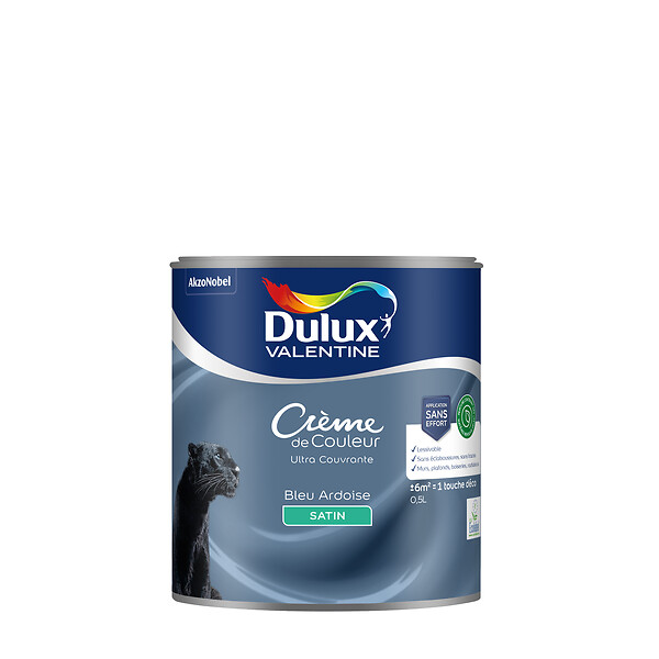 DULUX VALENTINE - Peinture Crème de Couleur Biosourcé - Bleu Ardoise - Satin - 0,5 L - large