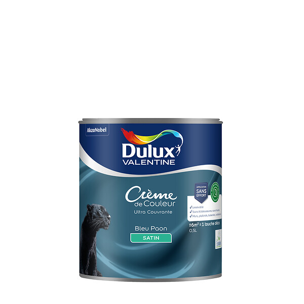 DULUX VALENTINE - Peinture Crème de Couleur Biosourcé - Bleu Paon - Satin - 0,5 L - large