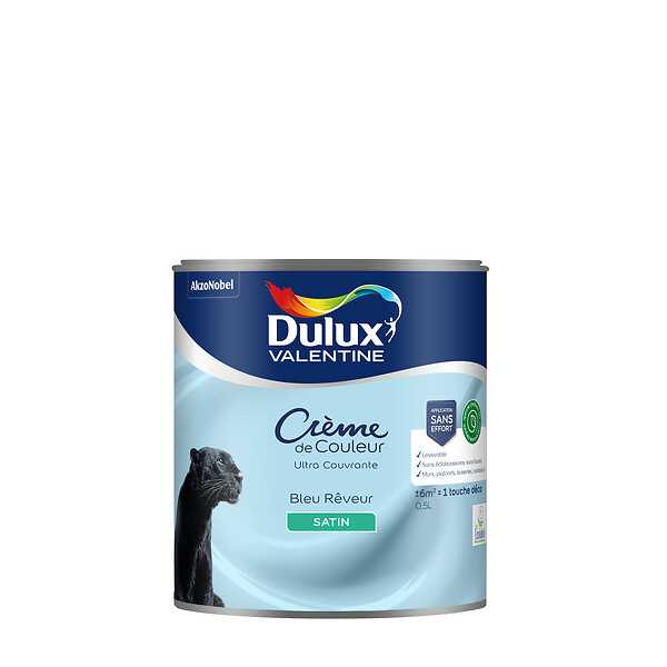 DULUX VALENTINE - Peinture Crème de Couleur Biosourcé - Bleu Rêveur - Satin - 0,5 L - large