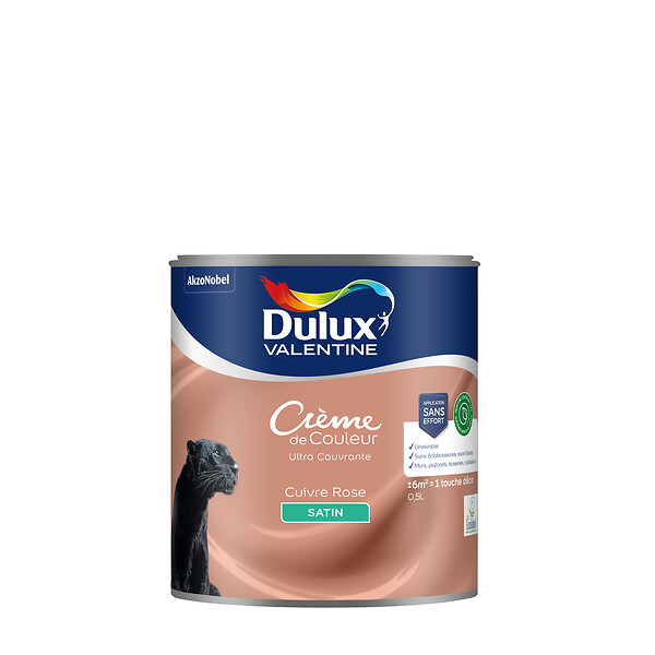 DULUX VALENTINE - Peinture Crème de Couleur Biosourcé - Cuivre Rose - Satin - 0,5 L - large