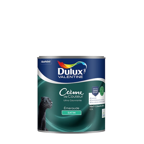 DULUX VALENTINE - Peinture Crème de Couleur Biosourcé - Emeraude - Satin - 0,5 L - large