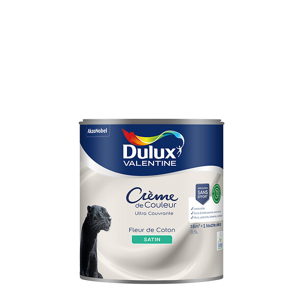 DULUX VALENTINE - Peinture Crème de Couleur Biosourcé - Fleur de Coton - Satin - 0,5 L - large