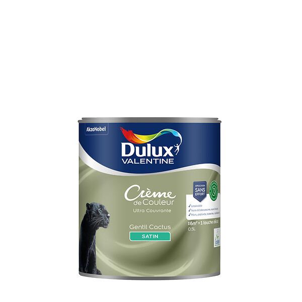 DULUX VALENTINE - Peinture Crème de Couleur Biosourcé - Gentil Cactus - Satin - 0,5 L - large