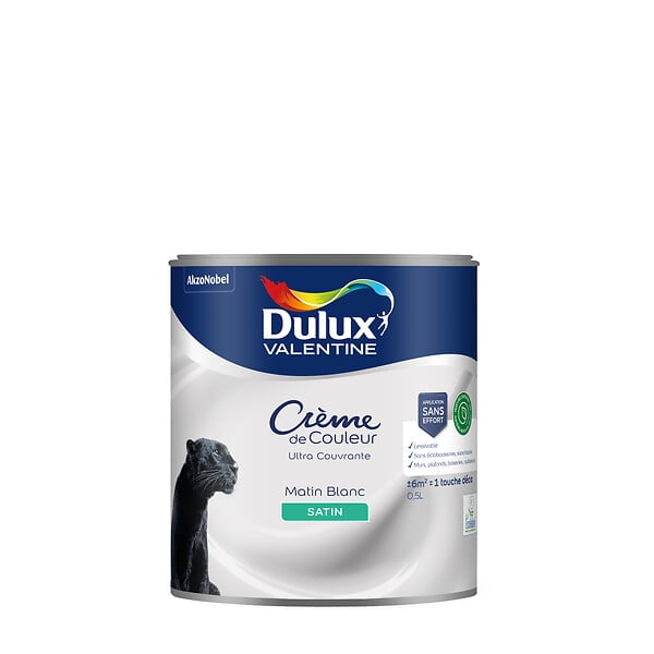 DULUX VALENTINE - Peinture Crème de Couleur Biosourcé - Matin Blanc - Satin - 0,5 L - large