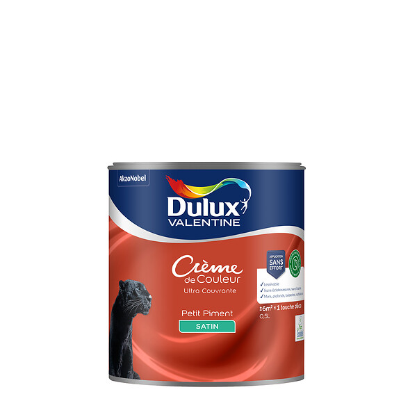 DULUX VALENTINE - Peinture Crème de Couleur Biosourcé - Petit Piment - Satin - 0,5 L - large