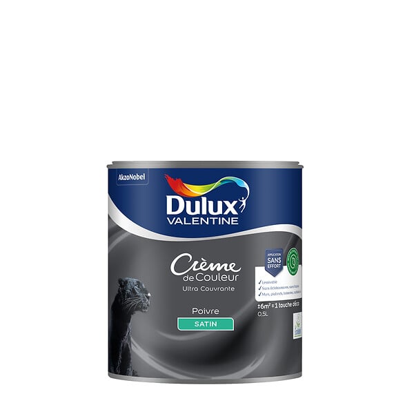 DULUX VALENTINE - Peinture Crème de Couleur Biosourcé - Poivre - Satin - 0,5 L - large