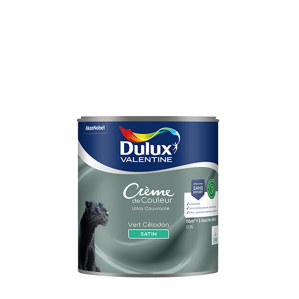 DULUX VALENTINE - Peinture biosourcée Crème de Couleur Vert Céladon Satin 0,5L - large