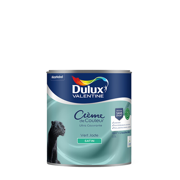 DULUX VALENTINE - Peinture Crème de Couleur Biosourcé - Vert Jade - Satin - 0,5 L - large