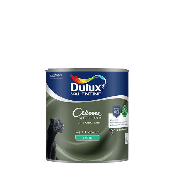DULUX VALENTINE - Peinture Crème de Couleur Biosourcé - Vert Tropical - Satin - 0,5 L - large