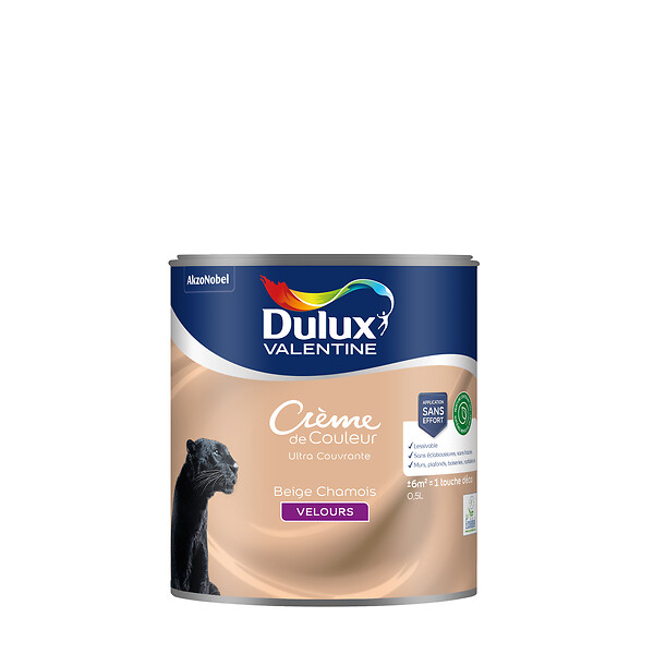 DULUX VALENTINE - Peinture Crème de Couleur Biosourcé - Beige Chamois - Velours - 0,5 L - large