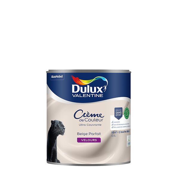 DULUX VALENTINE - Peinture Crème de Couleur Biosourcé - Beige Parfait - Velours - 0,5 L - large