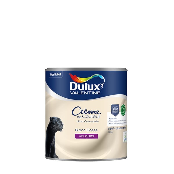 DULUX VALENTINE - Peinture Crème de Couleur Biosourcé - Blanc Cassé - Velours - 0,5 L - large