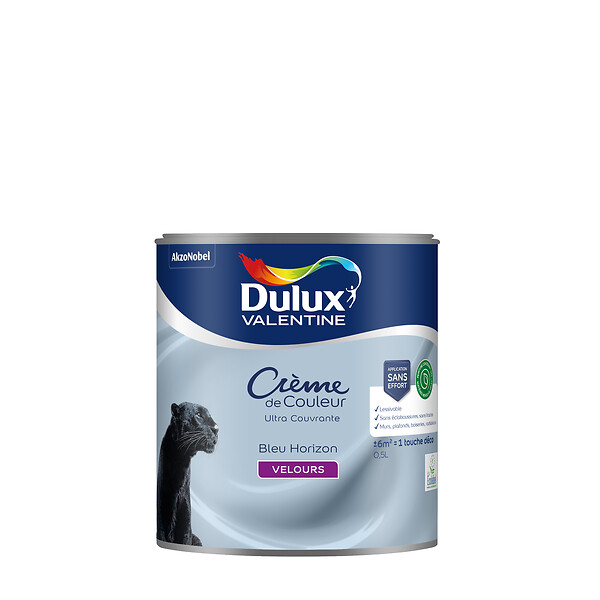 DULUX VALENTINE - Peinture Crème de Couleur Biosourcé - Bleu Horizon - Velours - 0,5 L - large