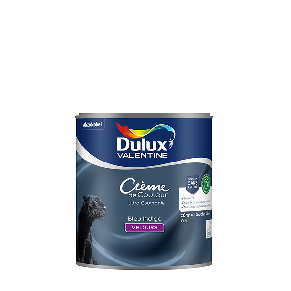 DULUX VALENTINE - Peinture Crème de Couleur Biosourcé - Bleu Indigo - Velours - 0,5 L - large