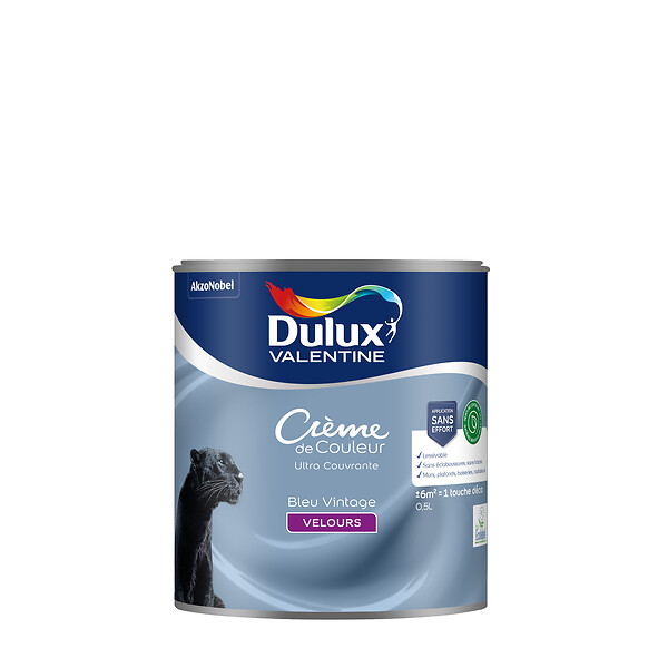 DULUX VALENTINE - Peinture Crème de Couleur Biosourcé - Bleu Vintage - Velours - 0,5 L - large