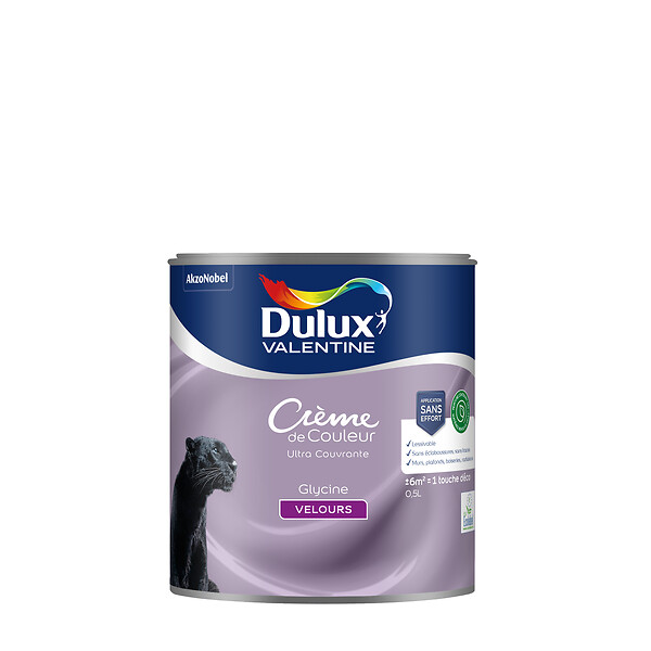 DULUX VALENTINE - Peinture Crème de Couleur Biosourcé - Glycine - Velours - 0,5 L - large