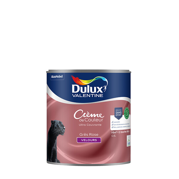 DULUX VALENTINE - Peinture Crème de Couleur Biosourcé - Grès Rose - Velours - 0,5 L - large