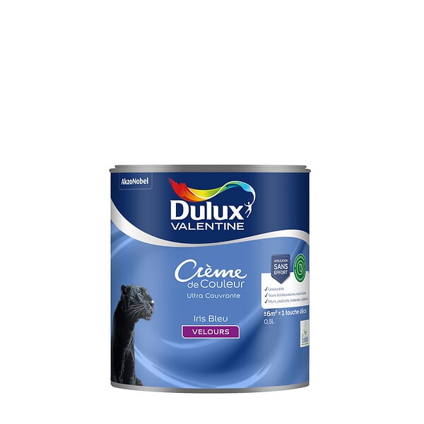 DULUX VALENTINE - Peinture Crème de Couleur - Iris Bleu - Velours - 0,5L - large