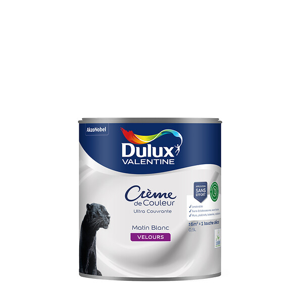 DULUX VALENTINE - Peinture Crème de Couleur Biosourcé - Matin Blanc - Velours - 0,5 L - large