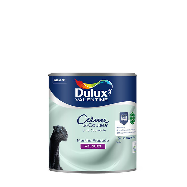 DULUX VALENTINE - Peinture Crème de Couleur Biosourcé - Menthe Frappée - Velours - 0,5 L - large